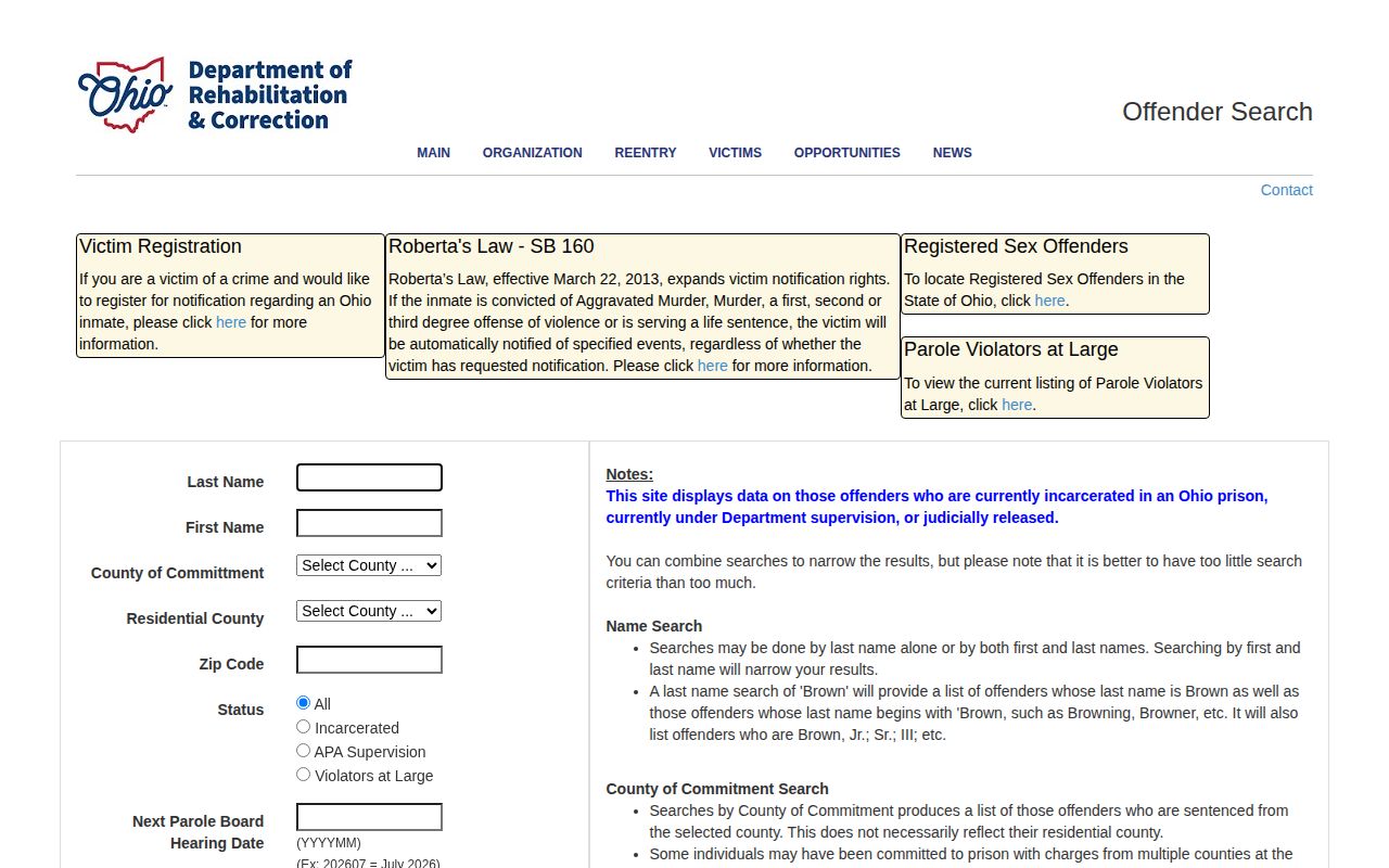 Pike County projected release date search at the ODRC gateway