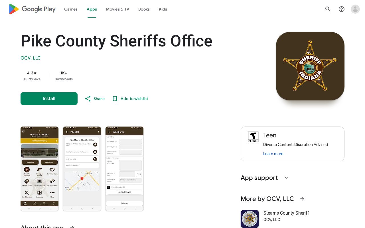 Official Pike County Sheriff app listing checked for 24-hour release features