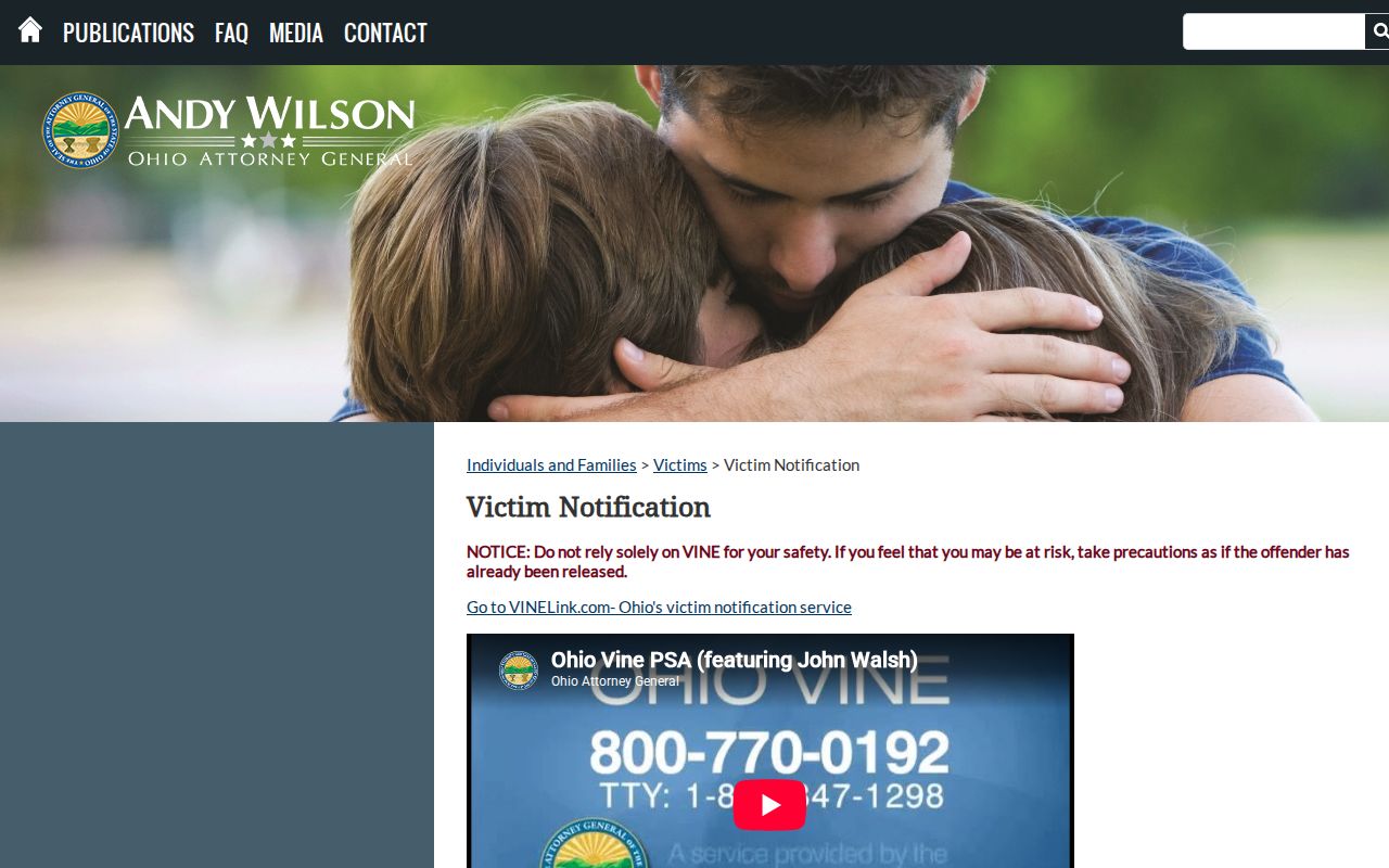 Ohio VINE gateway and Pike County release notification warning
